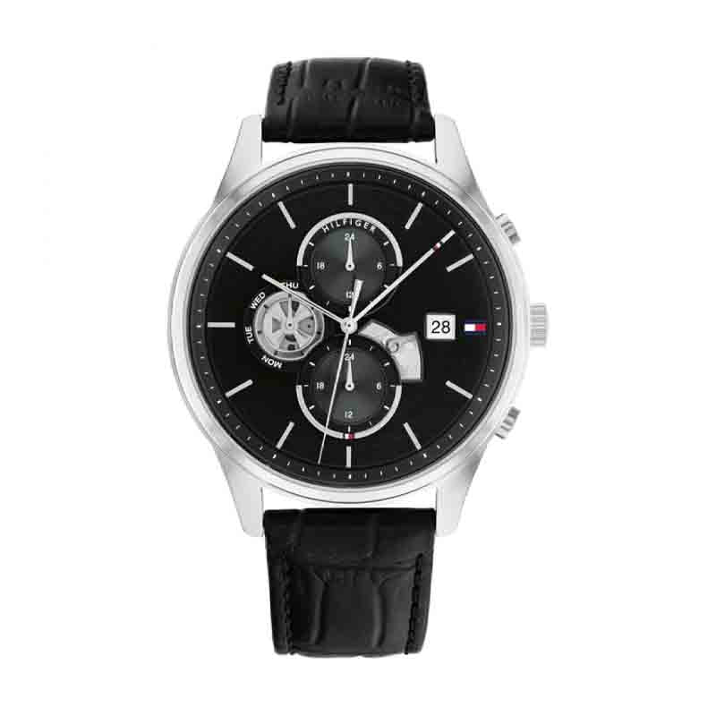 Tommy Hilfiger Weston Chronograph Black Dial Black Leather Strap Watch For Men - 1710502