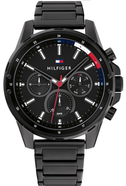 Tommy Hilfiger Mason Chronograph Black Dial Black Steel Strap Watch For Men - 1791935