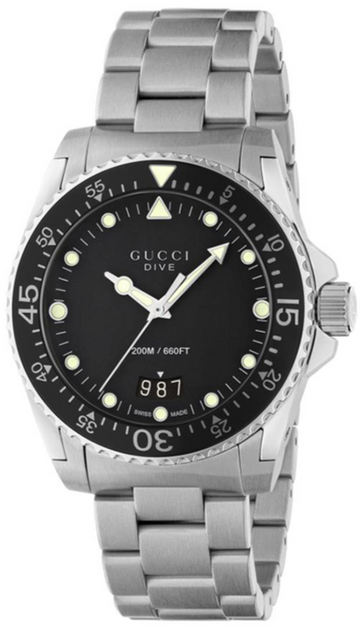 Gucci Dive Quartz Black Dial Silver Steel Strap Watch For Men - YA136301B