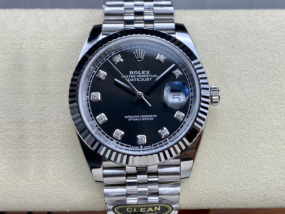 Rolex Datejust 41 Oyster Diamonds Black Dial Oystersteel & White Gold Strap Watch for Men - M126334-0012