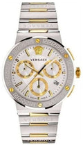 Versace Greca Chronograph White Dial Two Tone Steel Strap Watch For Men - VEZ900321