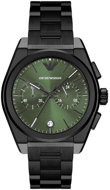 Emporio Armani Federico Chronograph Green Dial Black Steel Strap Watch For Men - AR11562