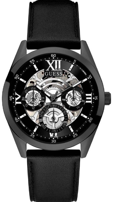 Guess Analog Quartz Black Dial Black Leather Strap Watch For Men - GW0389G4