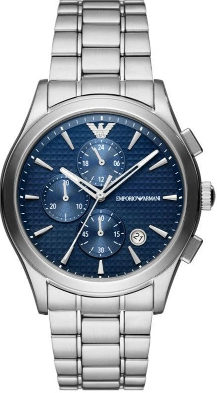 Emporio Armani Chronograph Blue Dial Silver Steel Strap Watch For Men - AR11528