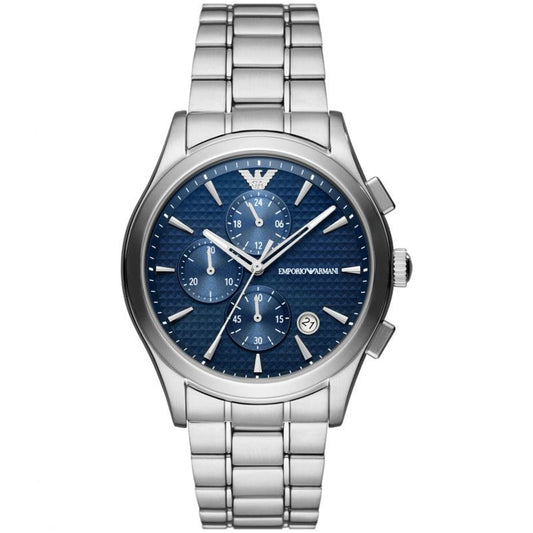 Emporio Armani Chronograph Blue Dial Silver Steel Strap Watch For Men - AR11528