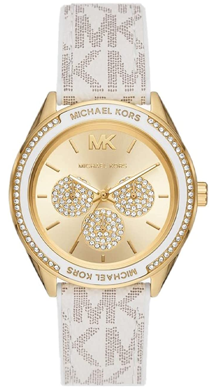 Michael Kors Jessa Multifunction Gold Dial White Leather Strap Watch For Women - MK7204