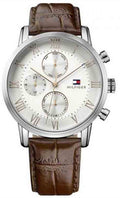 Tommy Hilfiger Kane Chronograph Quartz White Dial Brown Leather Strap Watch for Men - 1791400