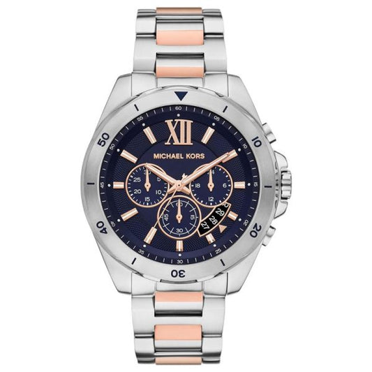 Michael Kors Brecken Chronograph Blue Dial Two Tone Steel Strap Watch For Men - MK9065