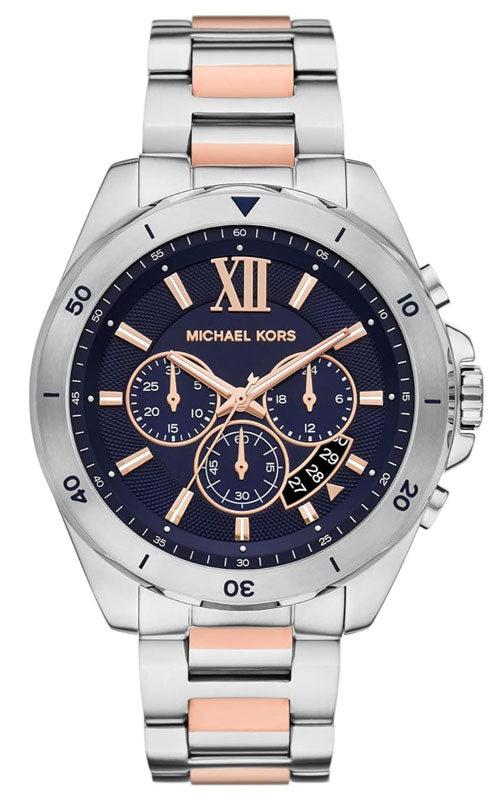 Michael Kors Brecken Chronograph Blue Dial Two Tone Steel Strap Watch For Men - MK9065