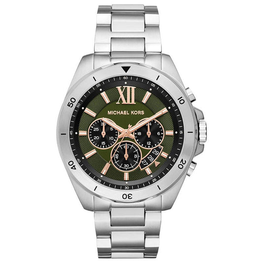 Michael Kors Brecken Chronograph Green Dial Silver Steel Strap Watch For Men - MK8984