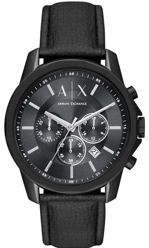 Armani Exchange Banks Chronograph Black Dial Black Leather Strap Watch For Men - AX1724