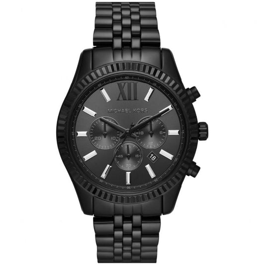 Michael Kors Lexington Chronograph Black Dial Black Steel Strap Watch For Men - MK8591