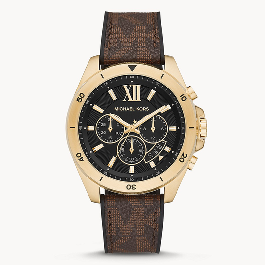 Michael Kors Brecken Chronograph Black Dial Brown Silicone Strap Watch For Men - MK8849