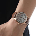 Emporio Armani Sportivo Chronograph White Dial Brown Leather Strap Watch For Men - AR5996