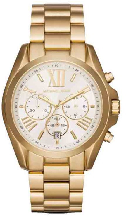 Michael Kors Bradshaw Chronograph White Dial Gold Steel Strap Watch For Women - MK6266