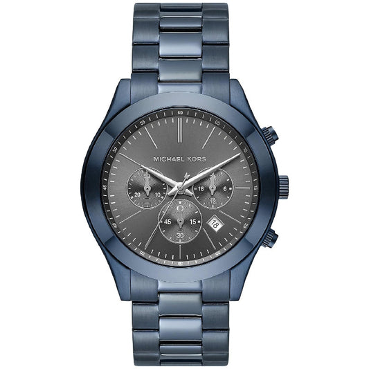 Michael Kors Slim Runway Chronograph Black Dial Blue Steel Strap Watch for Men - MK8918