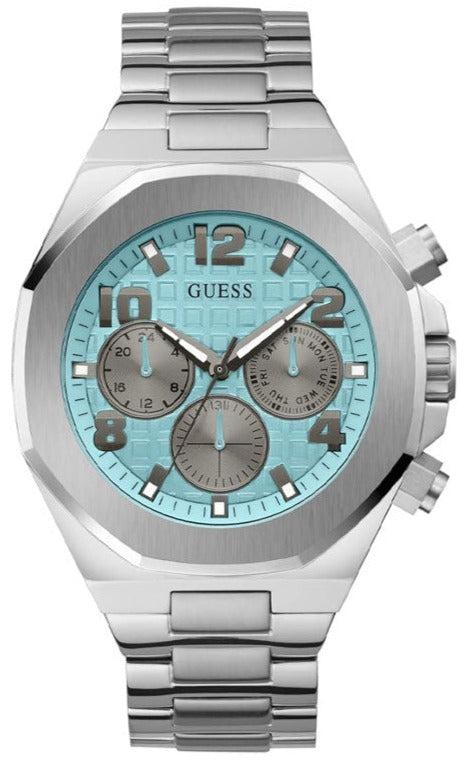 Guess Empire Chronograph Quartz Sky Blue Dial Silver Steel Strap Watch For Men - GW0489G3