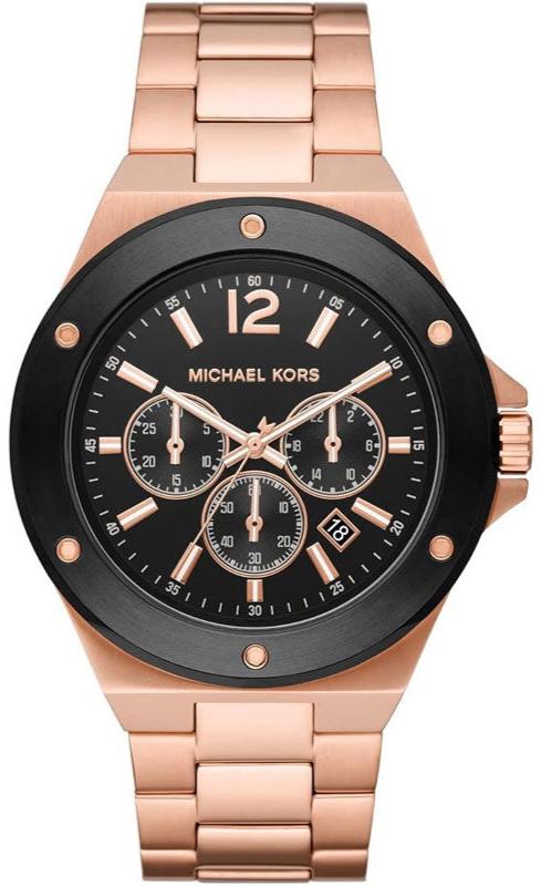 Michael Kors Lennox Chronograph Black Dial Rose Gold Steel Strap Watch For Men - MK8940