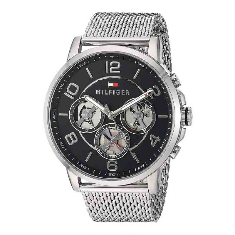 Tommy Hilfiger Quartz Chronograph Black Dial Silver Mesh Bracelet Watch for Men - 1791292