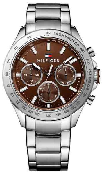 Tommy Hilfiger Hudson Chronograph Quartz Brown Dial Silver Steel Strap Watch For Men - 1791229