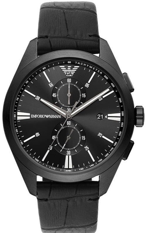 Emporio Armani Claudio Chronograph Black Dial Black Leather Strap Watch For Men - AR11483