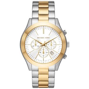 Michael Kors Slim Runway Chronograph White Dial Two Tone Steel Strap Watch For Women - MK8986