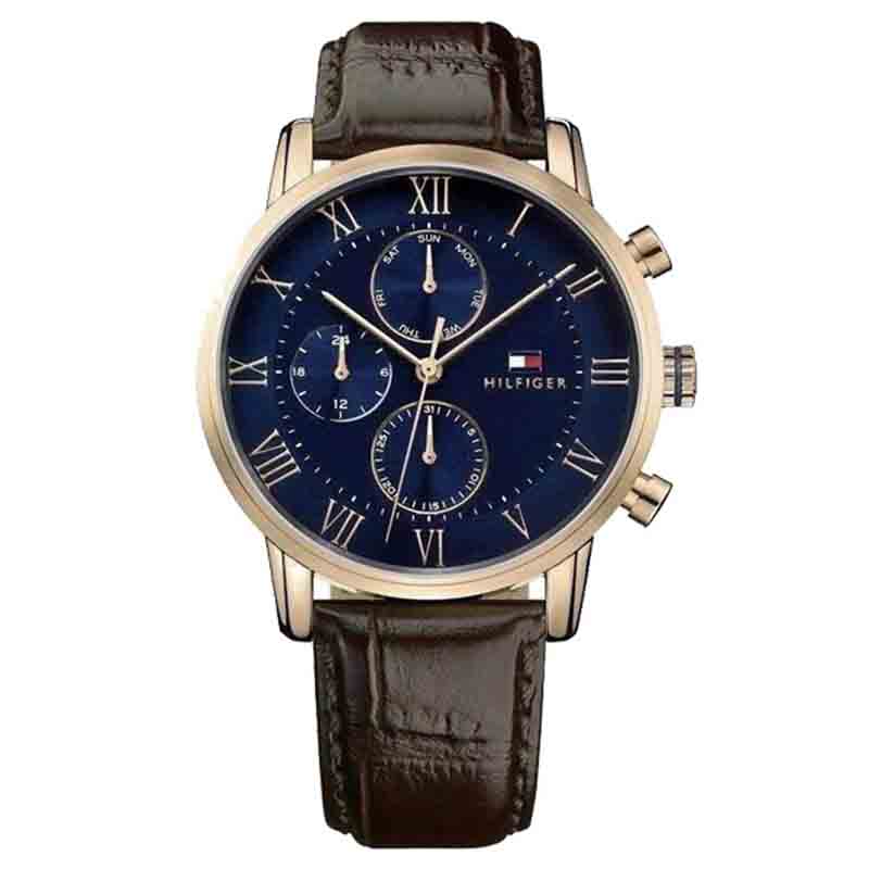 Tommy Hilfiger Kane Chronograph Quartz Blue Dial Brown Leather Strap Watch for Men - 1791399