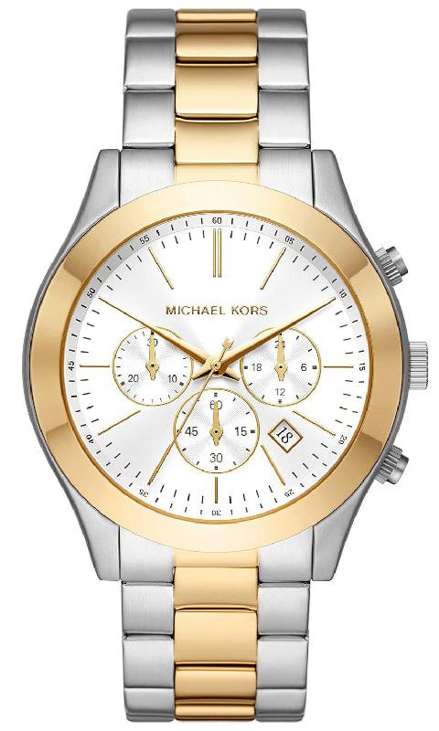 Michael Kors Slim Runway Chronograph White Dial Two Tone Steel Strap Watch For Women - MK8986