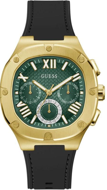 Guess Headliner Multifunction Green Dial Black Silicone Strap Watch For Men - GW0571G3