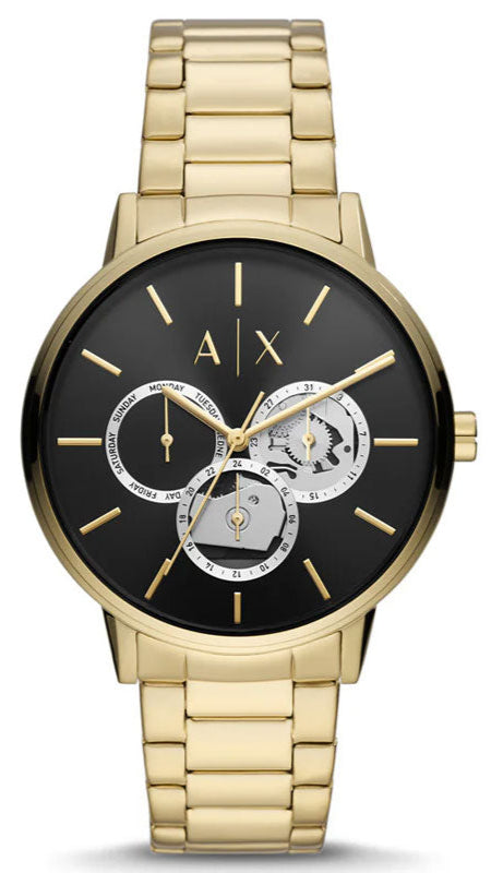 Armani Exchange Cayde Chronograph Black Dial Gold Steel Strap Watch for Men - AX2747