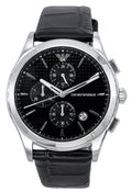 Emporio Armani Paolo Chronograph Black Dial Black Leather Strap Watch For Men - AR11530