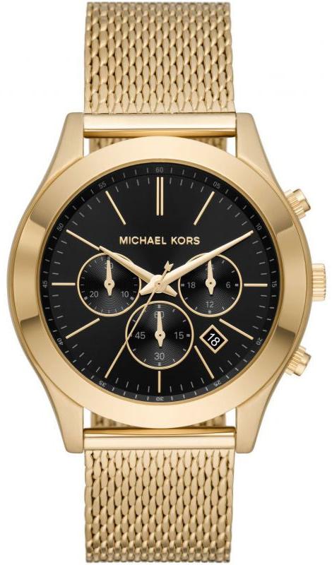 Michael Kors Slim Runway Chronograph Black Dial Gold Mesh Strap Watch For Men - MK9057