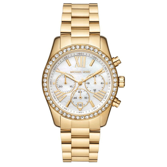 Michael Kors Lexington Mother of Pearl White Dial Gold Steel Strap Watch For Women - MK7241