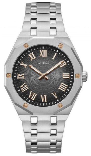 Guess Asset Quartz Black Dial Silver Steel Strap Watch For Men - GW0575G1