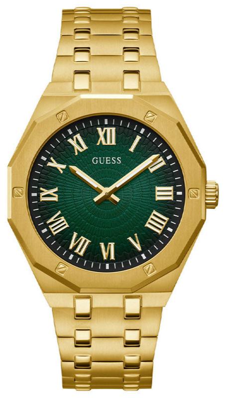 Guess Asset Quartz Green Dial Gold Steel Strap Watch For Men - GW0575G2