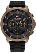 Tommy Hilfiger Luca Chronograph Black Dial Black Rubber Strap Watch For Men - 1710491