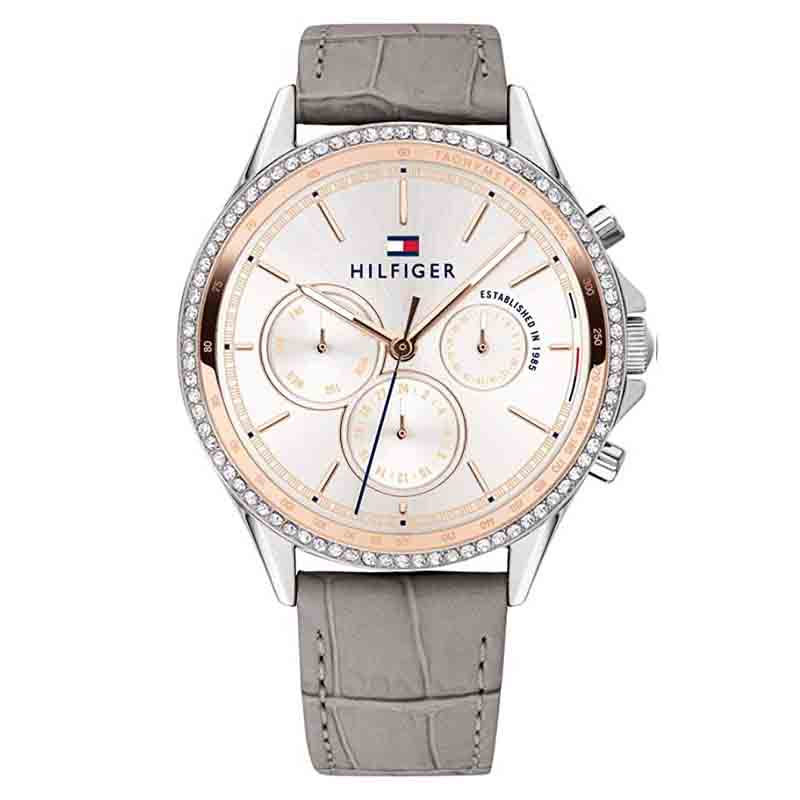 Tommy Hilfiger Ari Diamonds White Dial Grey Leather Strap Watch for Women - 1781980