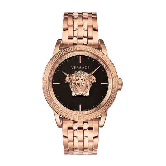 Versace Palazzo Empire Black Dial Rose Gold Steel Strap Watch for Men - VERD00718