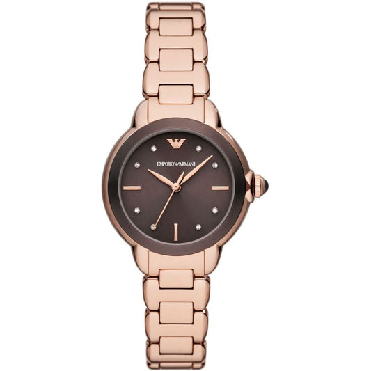 Emporio Armani Mia Quartz Brown Dial Rose Gold Steel Strap Watch For Women - AR11570