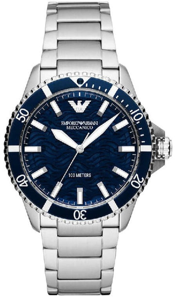 Emporio Armani Meccanico Automatic Blue Dial Silver Steel Strap Watch For Men - AR60059