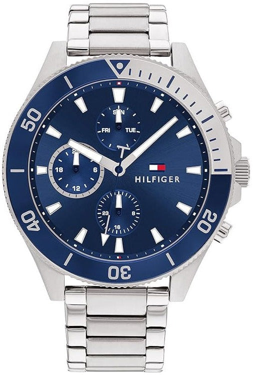 Tommy Hilfiger Larson Chronograph Blue Dial Silver Steel Strap Watch For Men - 1791917