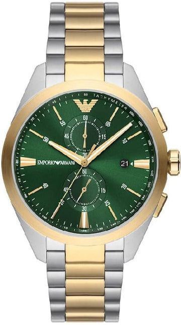 Emporio Armani Claudio Chronograph Green Dial Two Tone Steel Strap Watch For Women - AR11511