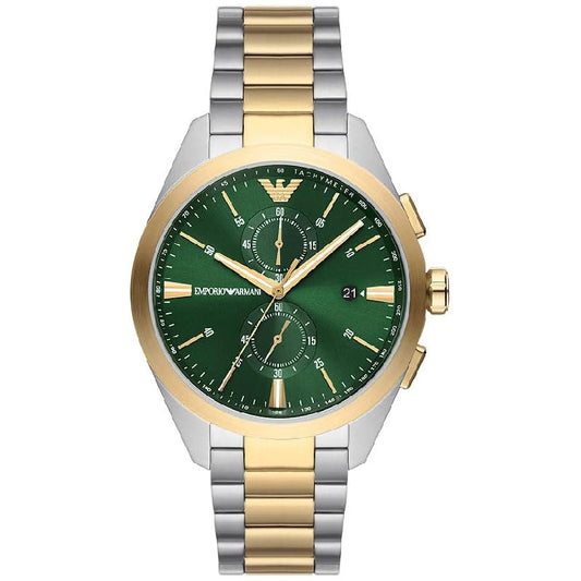 Emporio Armani Claudio Chronograph Green Dial Two Tone Steel Strap Watch For Women - AR11511