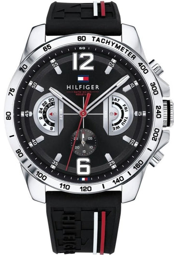 Tommy Hilfiger Decker Quartz Black Dial Black Rubber Strap Watch for Men - 1791473