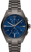 Emporio Armani Chronograph Quartz Blue Dial Grey Steel Strap Watch For Men - AR11481