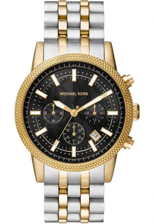 Michael Kors Hutton Chronograph Quartz Black Dial Two Tone Steel Strap Watch For Men - MK8954