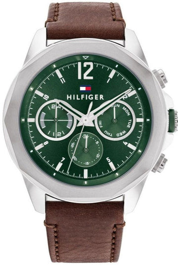 Tommy Hilfiger Lars Chronograph Green Dial Brown Leather Strap Watch For Men - 1792064