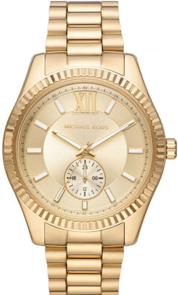 Michael Kors Lexington Quartz Gold Dial Gold Steel Strap Watch For Men - MK8947