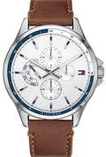 Tommy Hilfiger Multi Function Quartz White Dial Brown Leather Strap Watch for Men - 1791614