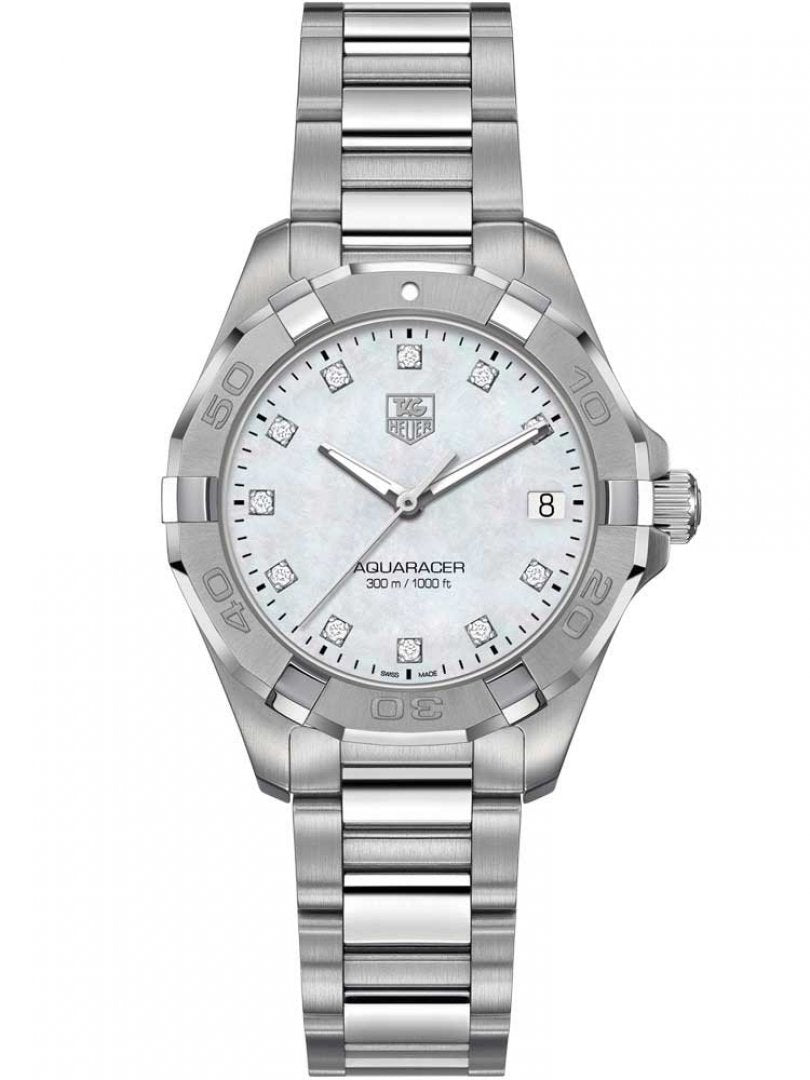 Tag Heuer Aquaracer Diamonds Mother of Pearl Dial Silver Steel Strap Watch for Women - WBD1414.BA0741